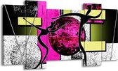 GroepArt - Schilderij - Abstract - Paars, Groen, Wit - 120x65 5Luik - Foto Op Canvas - GroepArt 6000+ Schilderijen 0p Canvas Art Collectie - Wanddecoratie