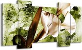 GroepArt - Schilderij - Bloem - Bruin, Wit, Groen - 120x65 5Luik - Foto Op Canvas - GroepArt 6000+ Schilderijen 0p Canvas Art Collectie - Wanddecoratie