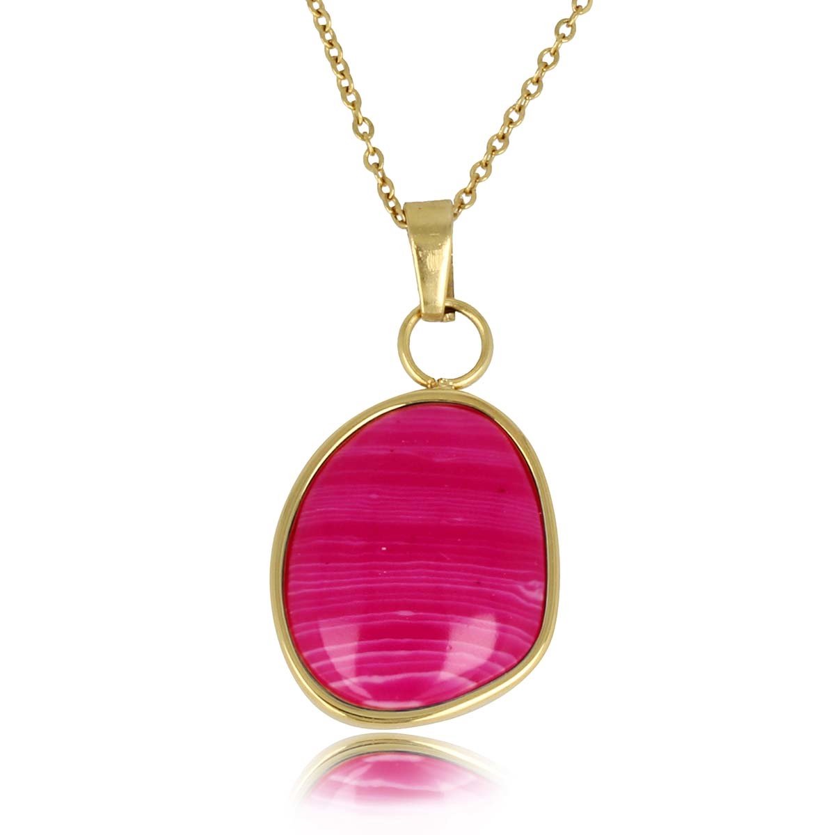 My Bendel - Goudkleurige Ketting met Creatieve Rose Stripe Agate Hanger - Goudkleurige Ketting met Rose Stripe Agate Hanger - met Luxe Cadeauverpakking | Sieraden Voor Dames