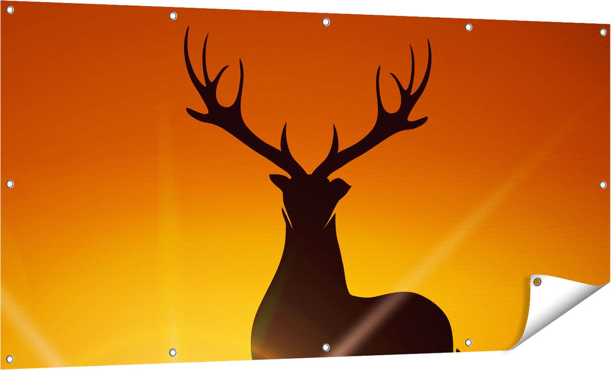 Gards Tuinposter Hert op een Berg - Abstract - Silhouet - 160x80 cm - Tuindoek - Tuindecoratie - Wanddecoratie buiten - Tuinschilderij Multikleur