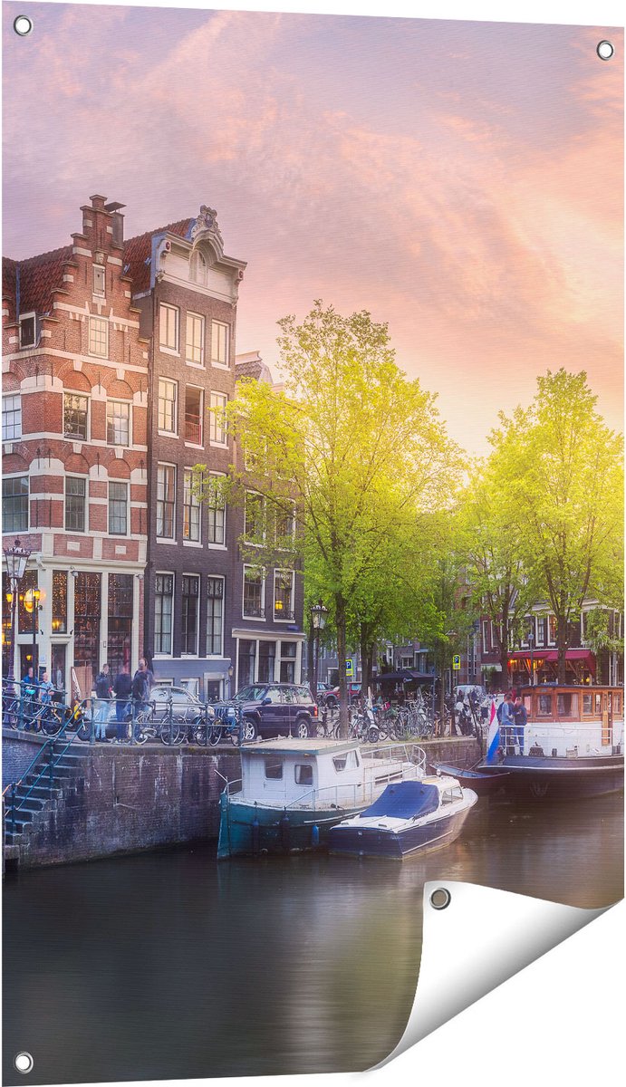 Gards Tuinposter Amsterdamse Grachten - 60x90 cm - Tuindoek - Tuindecoratie - Wanddecoratie buiten - Tuinschilderij Multikleur