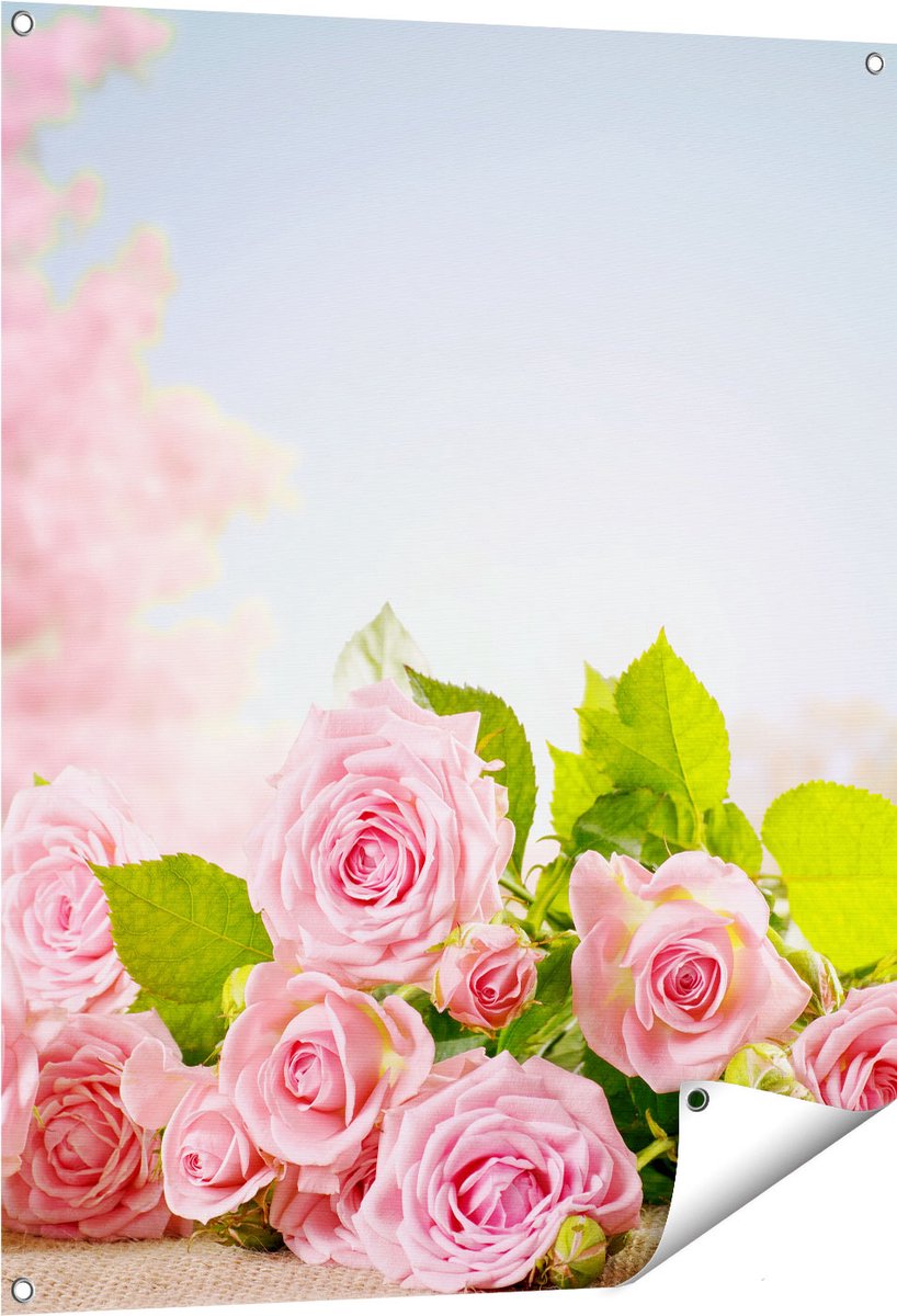 Gards Tuinposter Boeket Roze Rozen Bloemen - 80x100 cm - Tuindoek - Tuindecoratie - Wanddecoratie buiten - Tuinschilderij Multikleur