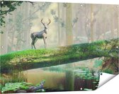 Gards Tuinposter Hert in het Bos op een Boom - 120x80 cm - Tuindoek - Tuindecoratie - Wanddecoratie buiten - Tuinschilderij