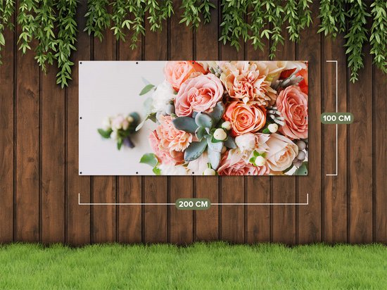 Gards Tuinposter Bloemen in Vaas - Boeket - 200x100 cm - Tuindoek - Tuindecoratie - Wanddecoratie buiten - Tuinschilderij