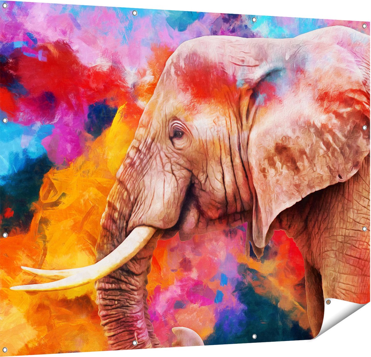 Gards Tuinposter Kleurrijke Olifant - Abstract - 150x120 cm - Tuindoek - Tuindecoratie - Wanddecoratie buiten - Tuinschilderij Multikleur