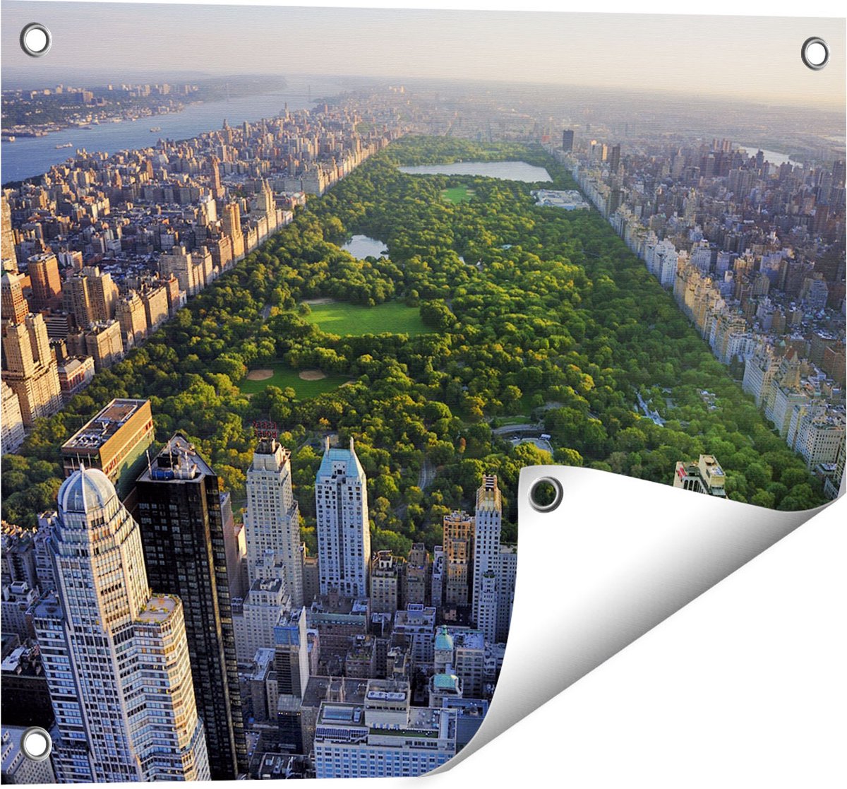Gards Tuinposter Central Park in New York met Wolkenkrabbers - 50x40 cm - Tuindoek - Tuindecoratie - Wanddecoratie buiten - Tuinschilderij Multikleur
