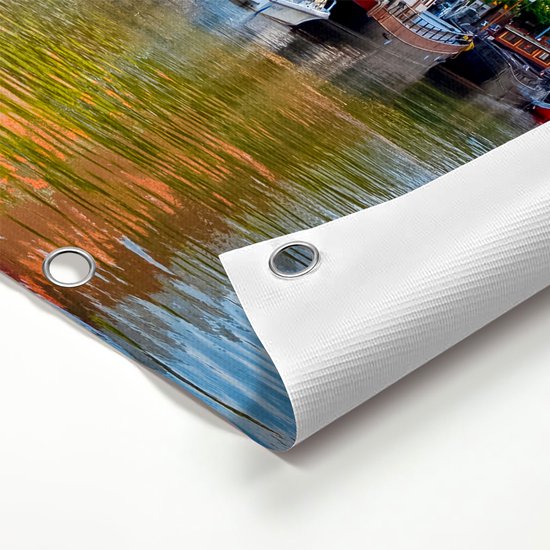 Gards Affiche de jardin Rotterdam Canal avec Bateaux - 110x110 cm - Toile de jardin - Décoration de jardin - Décoration murale extérieur - Peinture de jardin