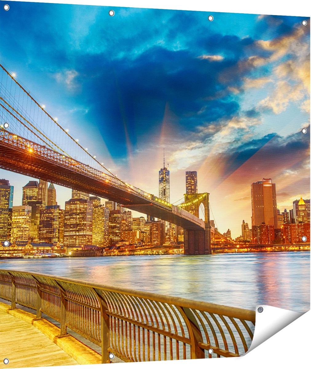 Gards Tuinposter New York Brooklyn Brug - 110x110 cm - Tuindoek - Tuindecoratie - Wanddecoratie buiten - Tuinschilderij Multikleur