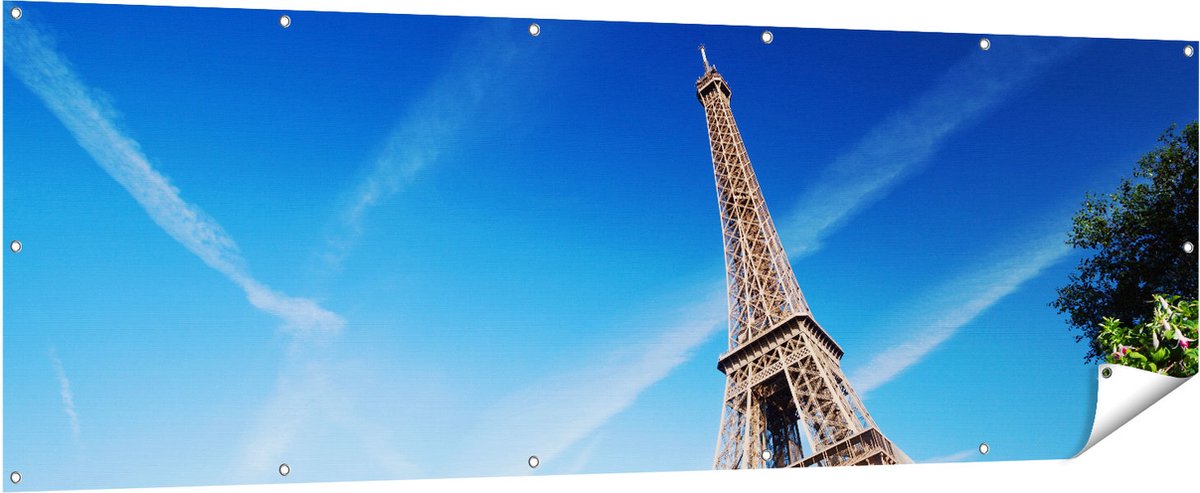 Gards Tuinposter Eiffeltoren in Parijs met Bloemen - 210x70 cm - Tuindoek - Tuindecoratie - Wanddecoratie buiten - Tuinschilderij Multikleur