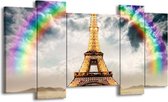 GroepArt - Schilderij - Eiffeltoren - Goud, Grijs - 120x65 5Luik - Foto Op Canvas - GroepArt 6000+ Schilderijen 0p Canvas Art Collectie - Wanddecoratie