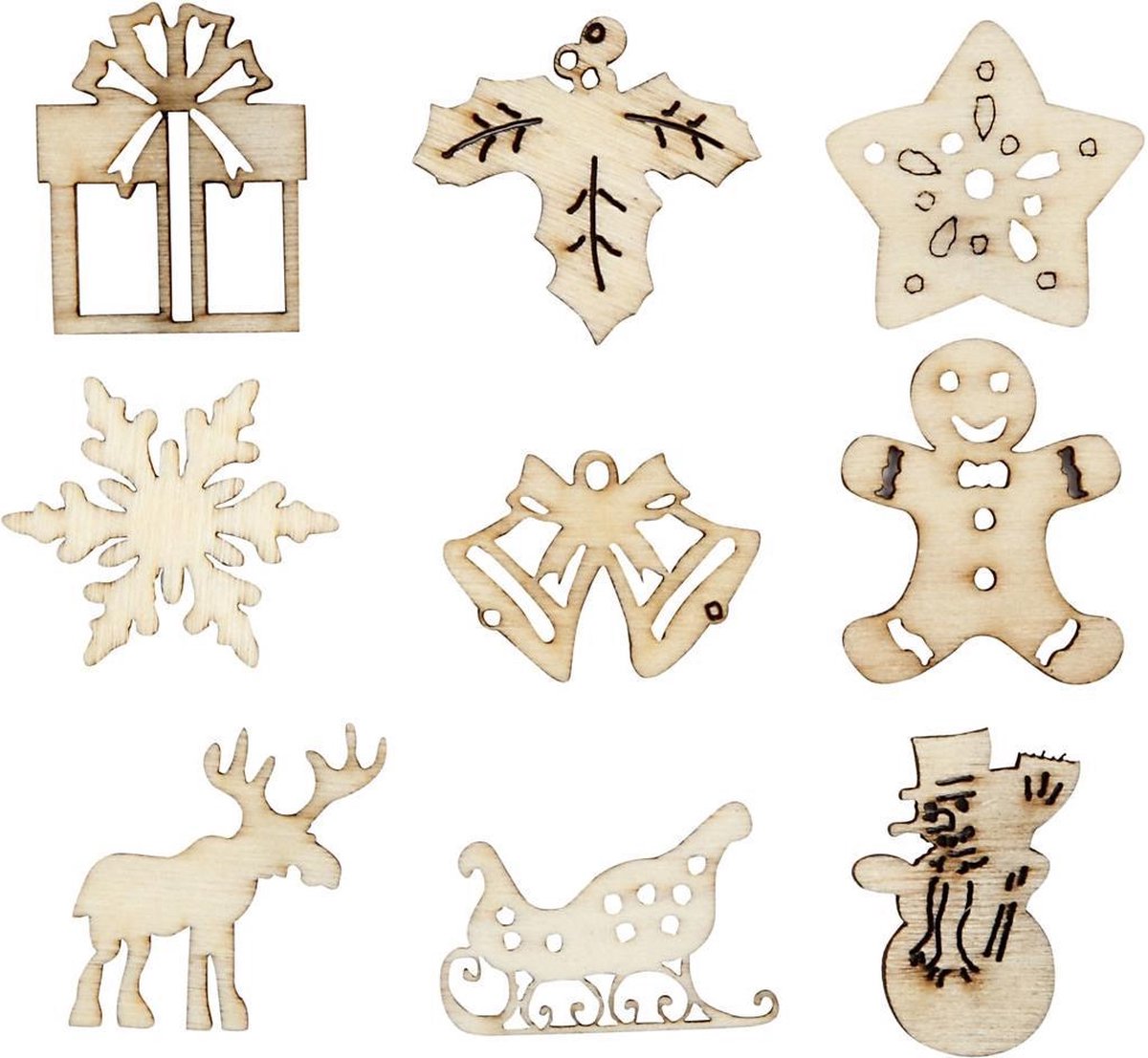 Hout decoratie, kerstmis, afm 28 mm, 45 stuk/ 1 doos