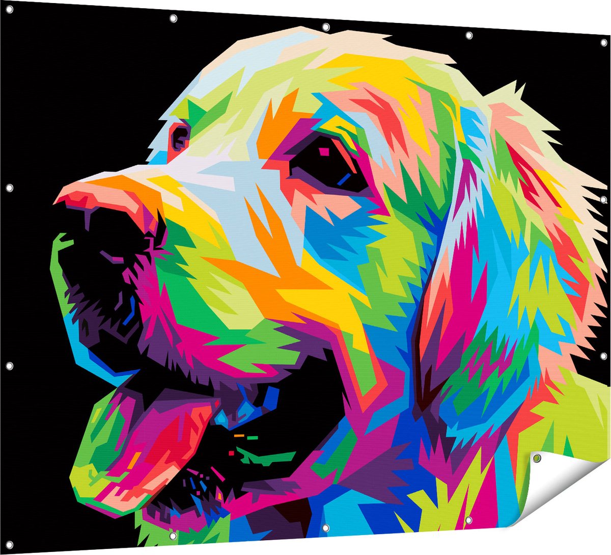 Gards Tuinposter Kleurrijke Hond - Abstract - 160x120 cm - Tuindoek - Tuindecoratie - Wanddecoratie buiten - Tuinschilderij Multikleur