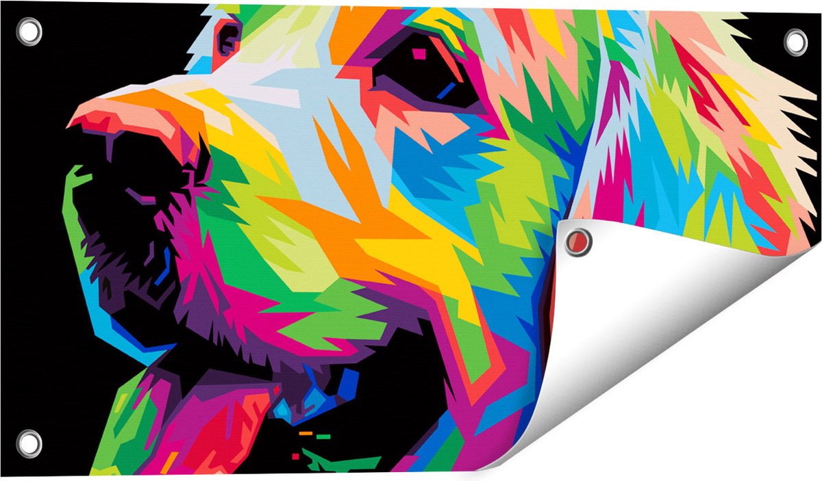 Gards Tuinposter Kleurrijke Hond - Abstract - 60x30 cm - Tuindoek - Tuindecoratie - Wanddecoratie buiten - Tuinschilderij Multikleur