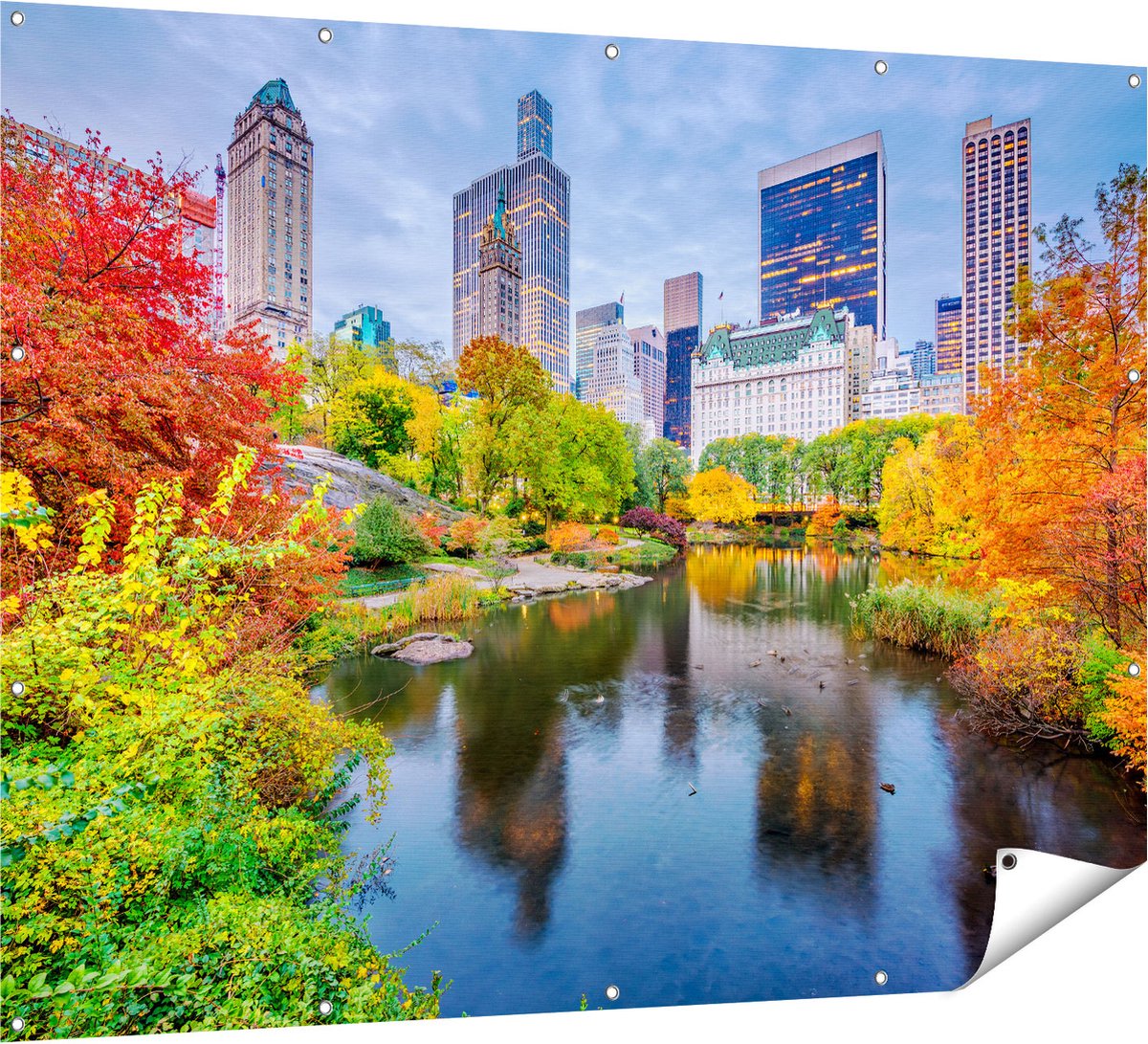 Gards Tuinposter Kleurrijke Central Park tijdens de Herfst - 160x120 cm - Tuindoek - Tuindecoratie - Wanddecoratie buiten - Tuinschilderij Multikleur