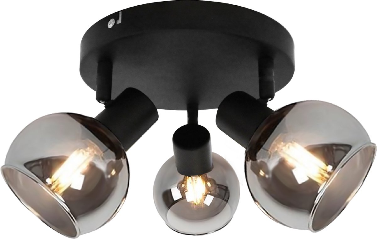 Plafondlamp Plafondspot Spotje - Plafoniere Zwart Opbouwspot - Plafondlampen Plafondlamp Kinderkamer Slaapkamer Rookglas 3 Spot