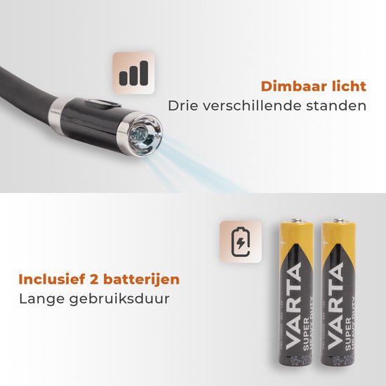 Neklamp - Nekleeslamp - Neklampje voor haakwerk - Boeklamp - Boeklampje - Leeslamp - Leeslampje voor boek - Inclusief batterijen - Zwart van The Reading Room — afbeelding 3