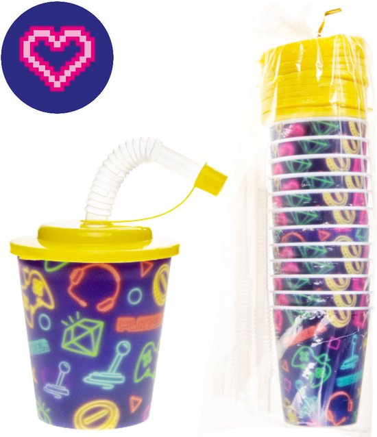 12 STUKS GAMER 3D Drink Beker met Rietje en Deksel - 250ML - Gamers Plastic Bekers - Kinderfeestje - Kinderverjaardag Bekertjes - Traktatie - Uitdeelcadeaus van Onbekend — afbeelding 4