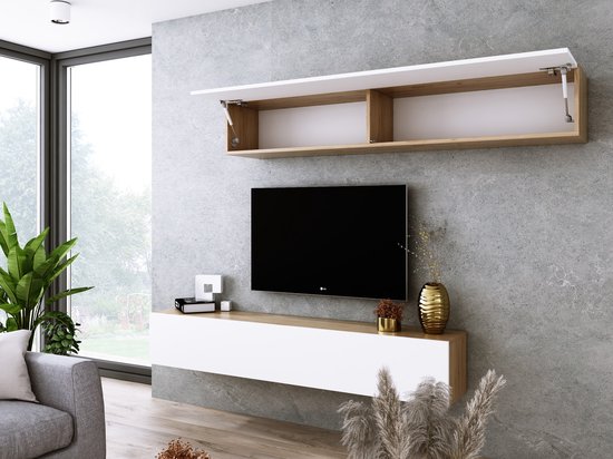 Square - TV meubel VELA - Eiken / Hoogglans Wit - 180 cm - Wandmeubel -... | bol.com