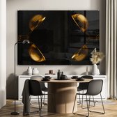 Glasschilderij zwart goud - Thee zeef - Goud - Zwart - Luxe - 180x120 cm - Foto op glas - Decoratie woonkamer
