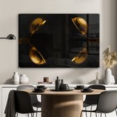 Glasschilderij zwart goud - Thee zeef - Goud - Zwart - Luxe - 90x60 cm - Foto op glas - Decoratie woonkamer
