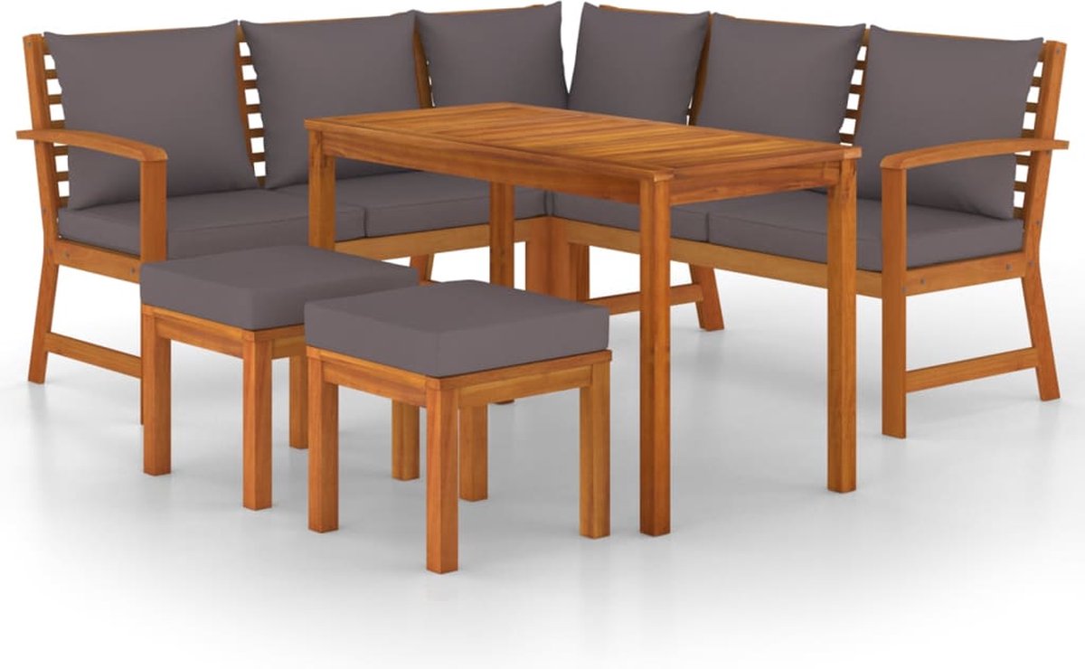 vidaXL 6-delige - Tuinset - met - kussens - massief - acaciahout donkergrijs