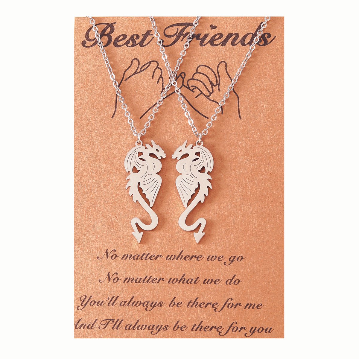 BFF Ketting voor 2 met Draken - Zilverkleurig - Vriendschapsketting met Cadeau kaartje - Pax Amare