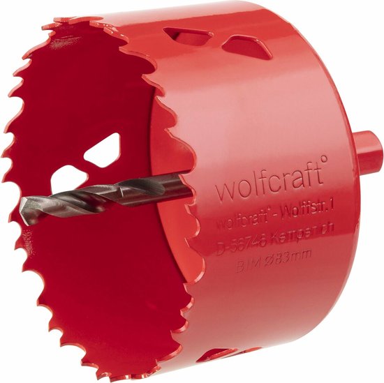 Rode Wolfcraft BiM gatenzaag 83mm met scherpe tanden en een boor.