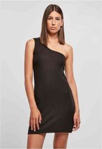 Urban Classics - Rib One Shoulder Korte jurk - S - Zwart