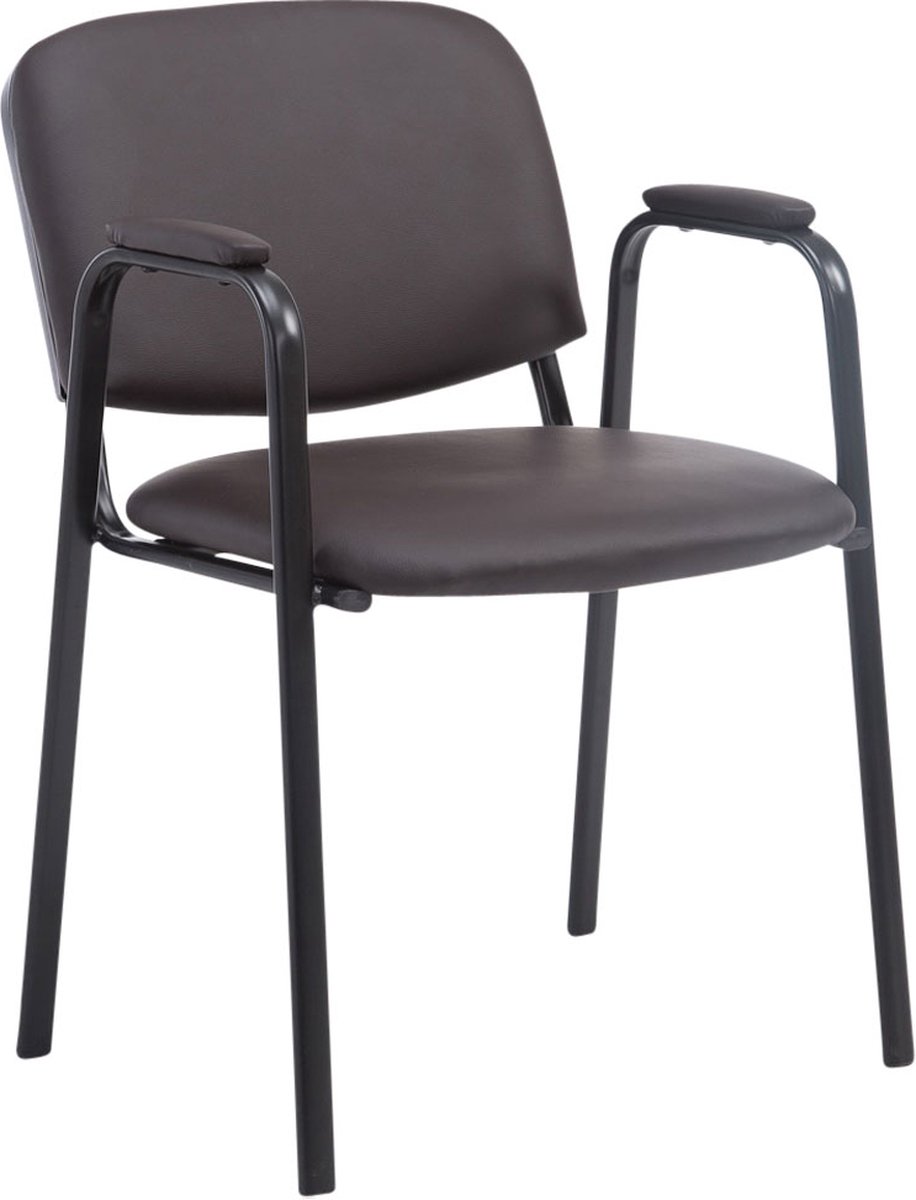 Bezoekersstoel - Eetkamerstoel - Gerolt - Dark Brown Faux Leather - zwart frame - comfortabel - modern design - set van 1 - Zithoogte 47 cm - Deluxe