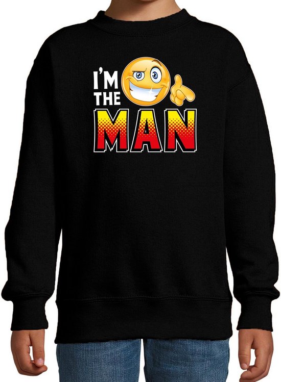 Funny emoticon sweater I am the man zwart voor kids -  Fun / cadeau trui 98/104