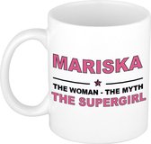 Naam cadeau Mariska - The woman, The myth the supergirl koffie mok / beker 300 ml - naam/namen mokken - Cadeau voor o.a  verjaardag/ moederdag/ pensioen/ geslaagd/ bedankt