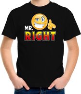 Funny emoticon t-shirt mr. right zwart voor kids L (146-152)