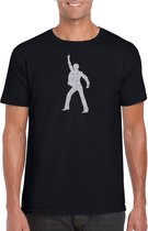 Zilveren disco t-shirt / kleding - zwart - voor heren - muziek shirts / discothema / 70s / 80s / outfit M