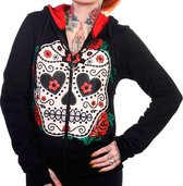 Banned Vest met capuchon -S- SUGAR SKULL RED ROSES Zwart
