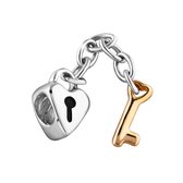 Quiges Bedel Bead - 925 Zilver 14K Verguld - Hart Slot Kraal Charm - Z663