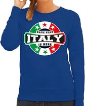 Have fear Italy is here sweater met sterren embleem in de kleuren van de Italiaanse vlag - blauw - dames - Italie supporter / Italiaans elftal fan trui / EK / WK / kleding S