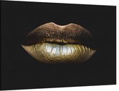 Gouden vrouwelijke lippen op zwarte achtergrond - Foto op Canvas - 60 x 40 cm