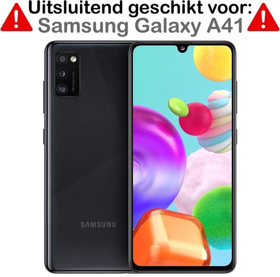 Achterkant en voorkant van de Samsung Galaxy A41 in het zwart.
