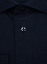 Profuomo Slim Fit jersey overhemd - navy melange knitted shirt - Strijkvrij - Boordmaat: 38