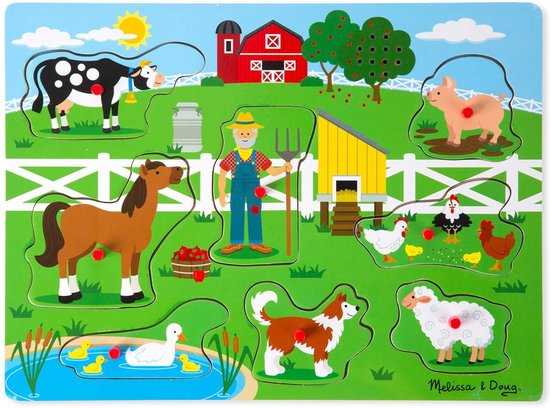 Melissa & Doug Geluidspuzzel - Old MacDonald's Farm | Houten knoppuzzel met geluidseffecten (8 stukjes) | Ontwikkelingsspeelgoed voor Kinderen | Geweldig Cadeau voor meisjes en jongens | Van 3 jaar
