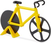 Relaxdays pizzasnijder fiets - pizzames racefiets - pizzaroller - origineel - deegroller - geel
