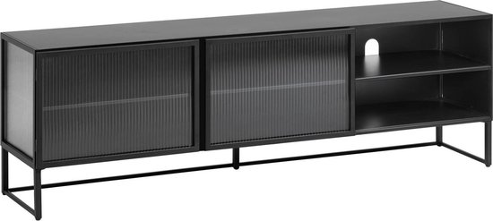 Kave Home - Trixie stalen TV-meubel met 2 deuren in een zwart gelakte afwerking, 180 x 50 cm