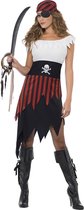Piraten kostuum voor dames - maat 40-42 - kleedje rood/zwart met doodshoofd