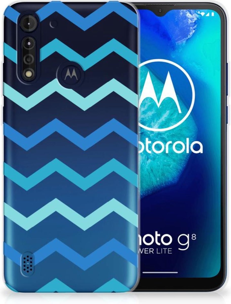 Motorola Moto G8 Power Lite TPU bumper Zigzag Blauw