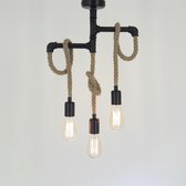 Fienzi - HT026 | Retro industriële hanglamp - rustiek verlichting - metalen pijp met touw - kroonluchter x 3 lampen | Industrial  Hangin Lamp with Rope