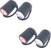 2x Fietslampen set waterdicht voor / achterlicht - silicone / waterdicht - inclusief 4x knoopcelbatterij CR2032 - fietslampensetje - koplamp en achterlamp
