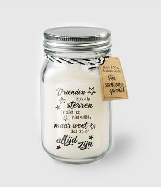 Bougie - Friends - Légère parfum vanille - Dans un bocal en verre - Dans un coffret cadeau avec ruban coloré