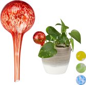Relaxdays 2 x waterdruppelaar - glas - waterbollen voor planten - Ø6cm – rood
