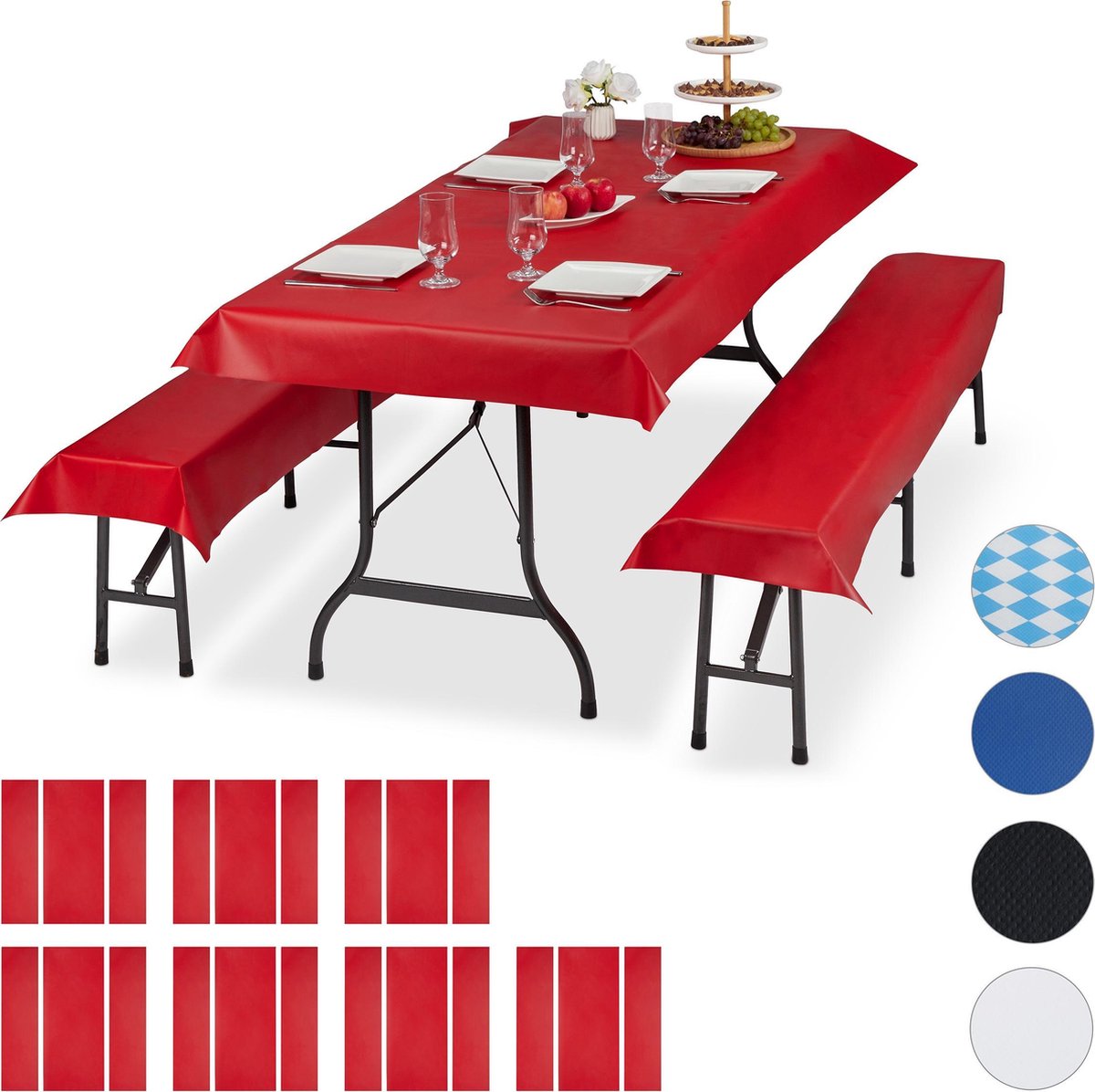 Relaxdays 24 x tafelkleed biertafel en banken - hoezen set biertent - 250 x 100 cm rood