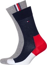 Tommy Hilfiger Iconic Hidden Sock (2-pack) - heren sokken katoen - rood-wit-blauw en grijs - Maat: 43-46